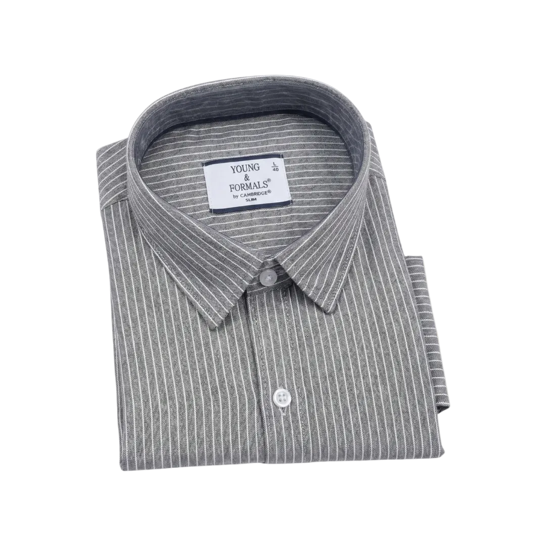 YOUNG & FORMALS by CAMBRIDGE Men's Slim Fit Striped Formal Shirt | Full Sleeves | Spread Collar with Hanging Twin Tape | Premium Office & Business Wear (YF00015SF)