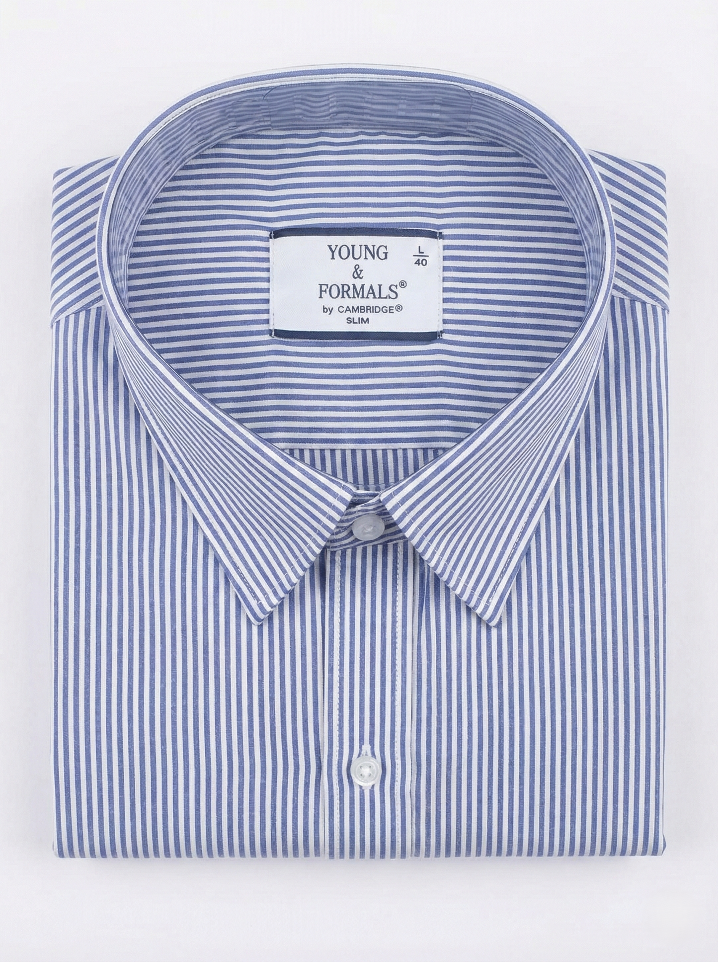 YOUNG & FORMALS by CAMBRIDGE Men's Slim Fit Striped Formal Shirt | Full Sleeves | Spread Collar with Hanging Twin Tape | Premium Office & Business Wear | Blue | 36