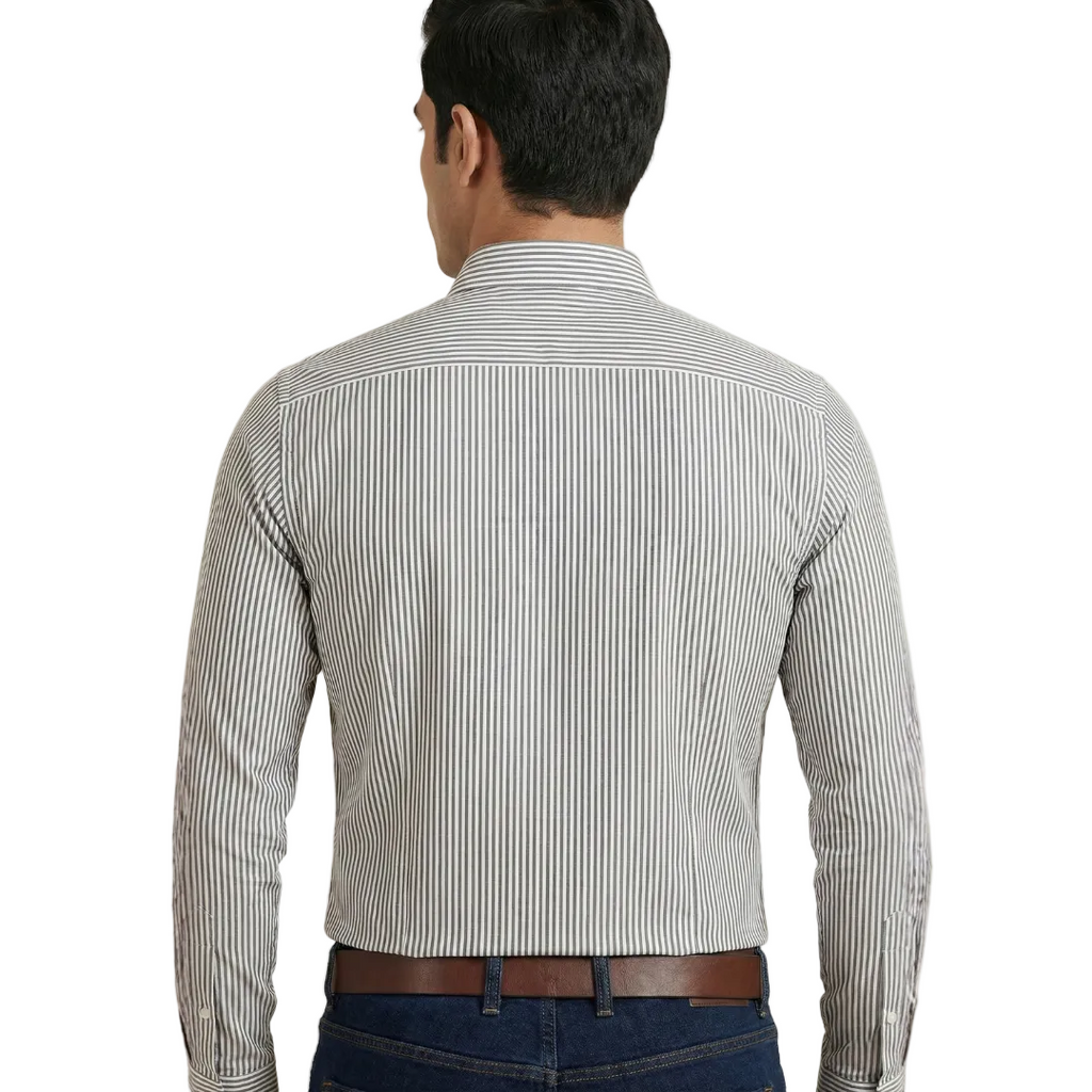 YOUNG & FORMALS by CAMBRIDGE Men's Slim Fit Striped Formal Shirt | Full Sleeves | Spread Collar with Hanging Twin Tape | Premium Office & Business Wear (YF00014SF)