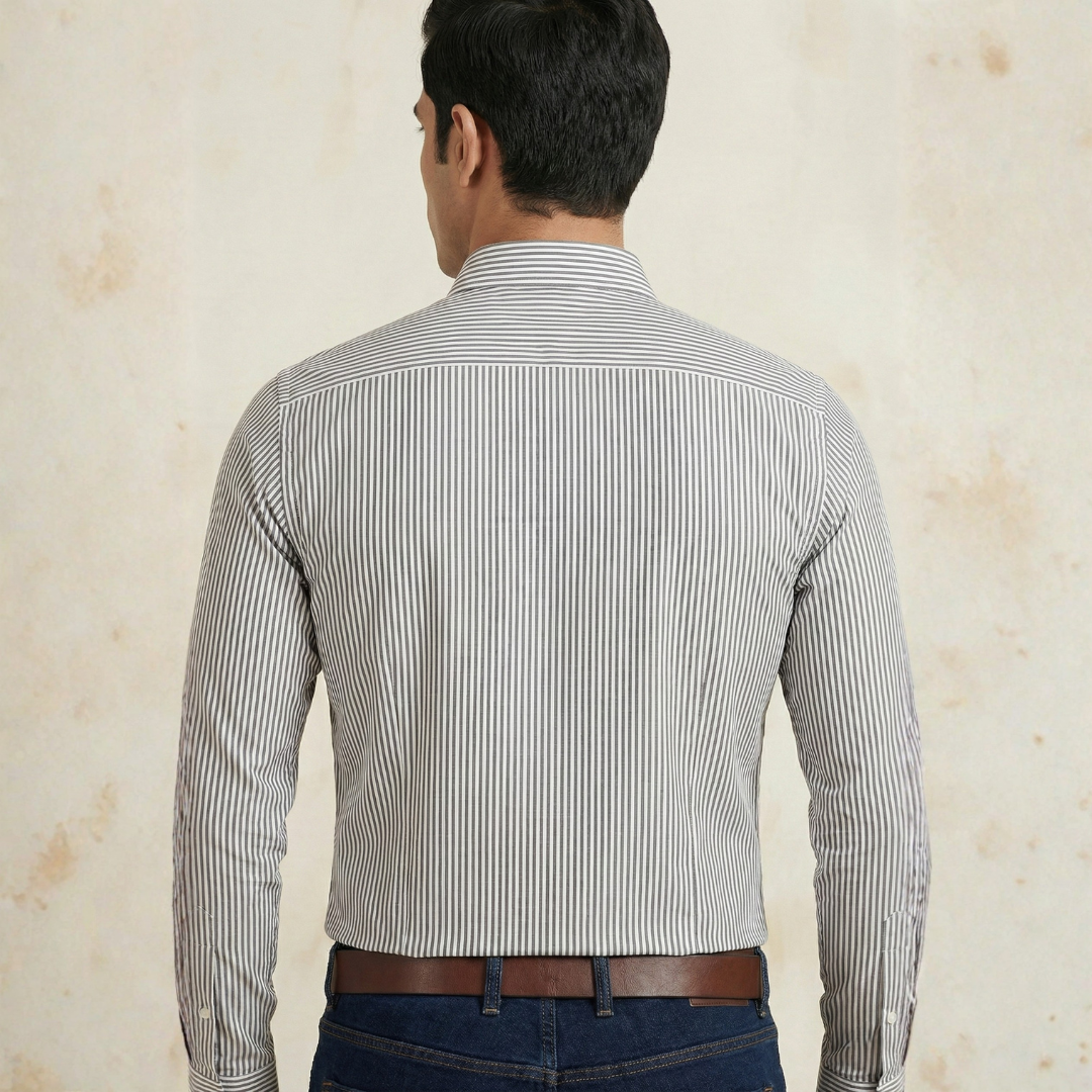 YOUNG & FORMALS by CAMBRIDGE Men's Slim Fit Striped Formal Shirt | Full Sleeves | Spread Collar with Hanging Twin Tape | Premium Office & Business Wear (YF00014SF)