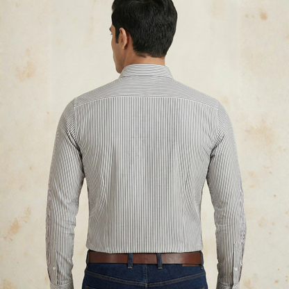 YOUNG & FORMALS by CAMBRIDGE Men's Slim Fit Striped Formal Shirt | Full Sleeves | Spread Collar with Hanging Twin Tape | Premium Office & Business Wear (YF00014SF)