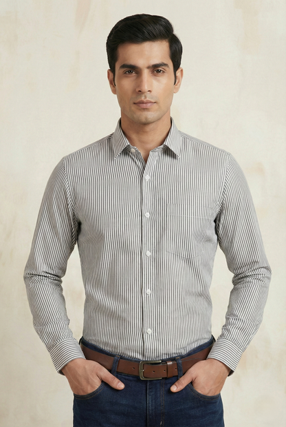 YOUNG & FORMALS by CAMBRIDGE Men's Slim Fit Striped Formal Shirt | Full Sleeves | Spread Collar with Hanging Twin Tape | Premium Office & Business Wear | Blue | 36