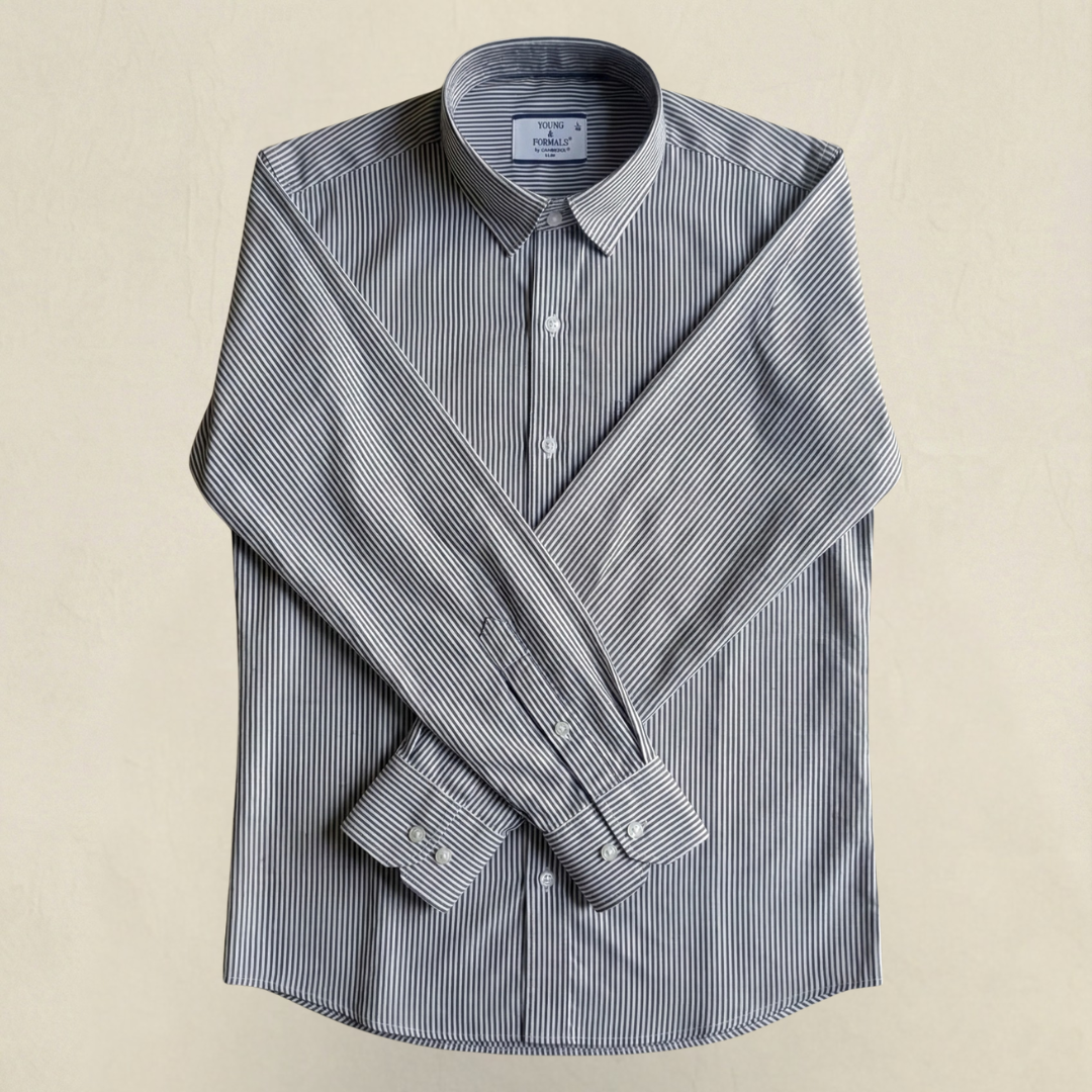 YOUNG & FORMALS by CAMBRIDGE Men's Slim Fit Striped Formal Shirt | Full Sleeves | Spread Collar with Hanging Twin Tape | Premium Office & Business Wear (YF00014SF)