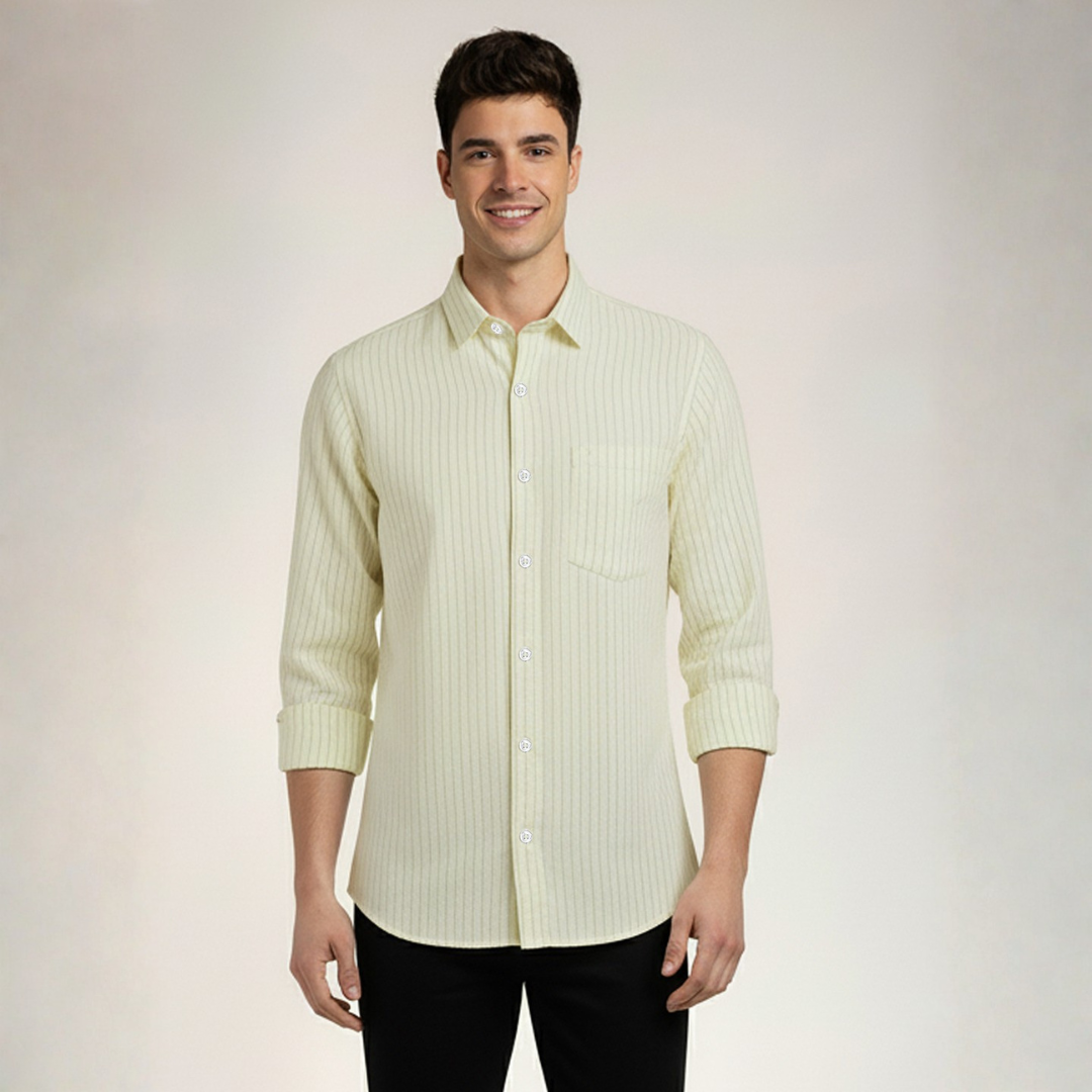 YOUNG & FORMALS by CAMBRIDGE Men's Slim Fit Striped Formal Shirt | Full Sleeves | Spread Collar with Hanging Twin Tape | Premium Office & Business Wear (YF00017SF)
