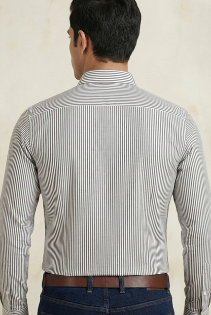 YOUNG & FORMALS by CAMBRIDGE Men's Slim Fit Striped Formal Shirt | Full Sleeves | Spread Collar with Hanging Twin Tape | Premium Office & Business Wear | Blue | 36