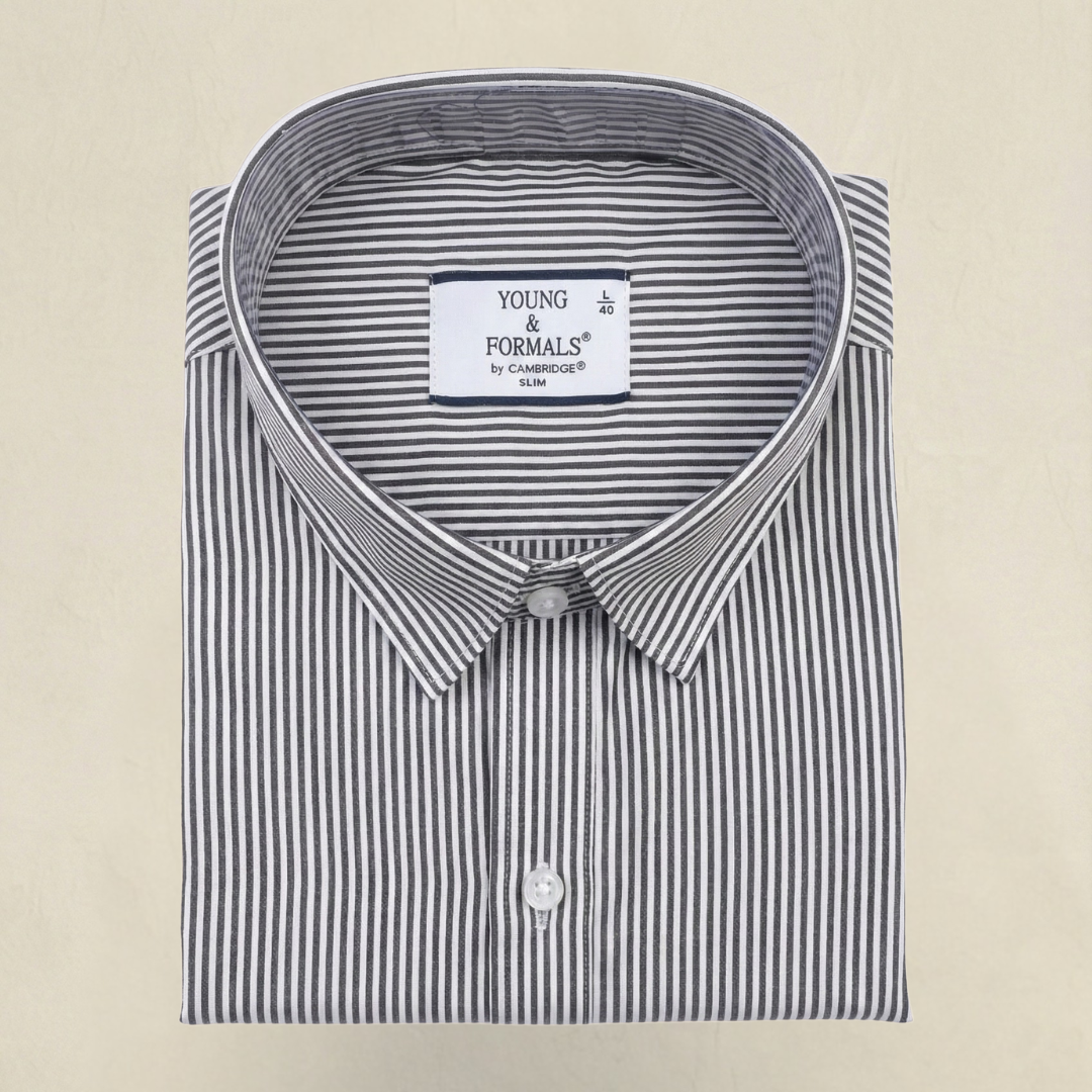 YOUNG & FORMALS by CAMBRIDGE Men's Slim Fit Striped Formal Shirt | Full Sleeves | Spread Collar with Hanging Twin Tape | Premium Office & Business Wear (YF00014SF)