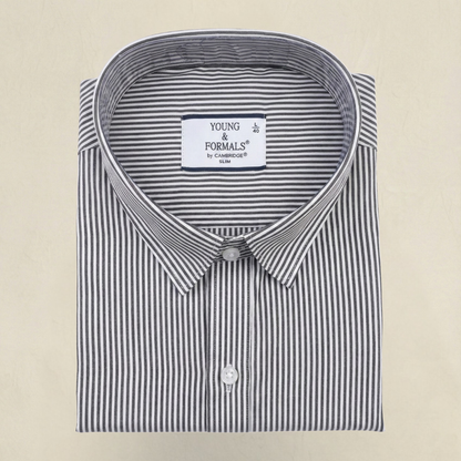 YOUNG & FORMALS by CAMBRIDGE Men's Slim Fit Striped Formal Shirt | Full Sleeves | Spread Collar with Hanging Twin Tape | Premium Office & Business Wear (YF00014SF)