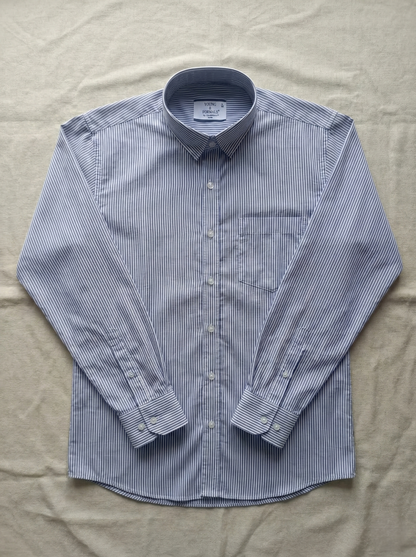 YOUNG & FORMALS by CAMBRIDGE Men's Slim Fit Striped Formal Shirt | Full Sleeves | Spread Collar with Hanging Twin Tape | Premium Office & Business Wear | Blue | 36