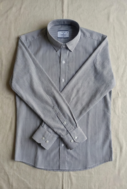 YOUNG & FORMALS by CAMBRIDGE Men's Slim Fit Striped Formal Shirt | Full Sleeves | Spread Collar with Hanging Twin Tape | Premium Office & Business Wear | Blue | 36