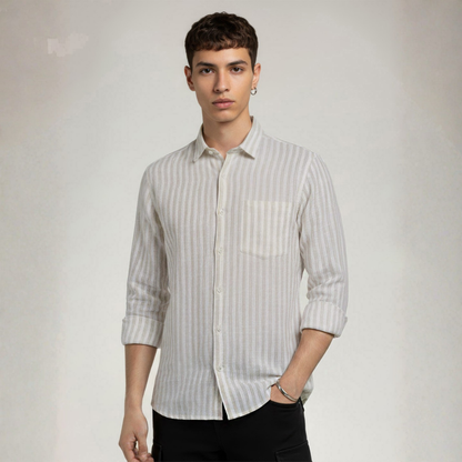 YOUNG & FORMALS by CAMBRIDGE Men's Slim Fit Striped Formal Shirt | Long Sleeve & Spread Collar | Standard Length | Premium Office Wear | Comfortable & Stylish Shirt for Men (YF00016SF)