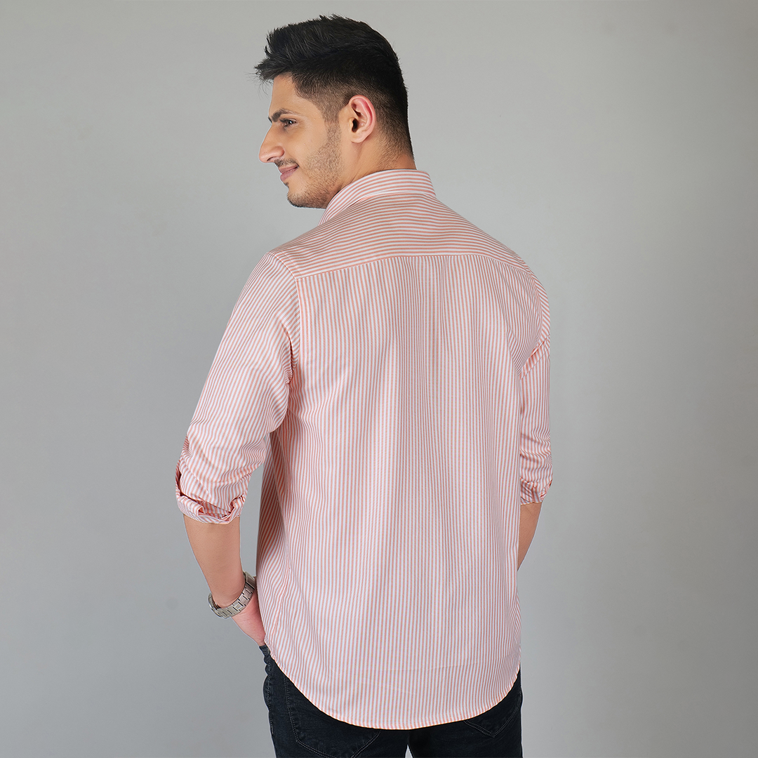 YOUNG & FORMALS by CAMBRIDGE Men's Slim Fit Striped Formal Shirt | Full Sleeves | Spread Collar with Hanging Twin Tape | Premium Office & Business Wear (YF00006SF)