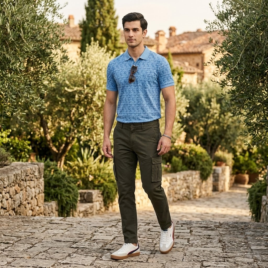 Men's Premium Patterned & Striped Pocket Polo Shirt