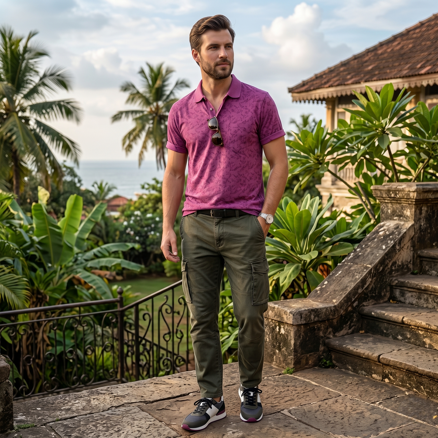 Men's Premium Patterned & Striped Pocket Polo Shirt