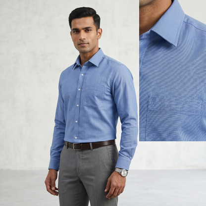 Cambridge Men's Premium Textured Blue Oxford Formal Shirt