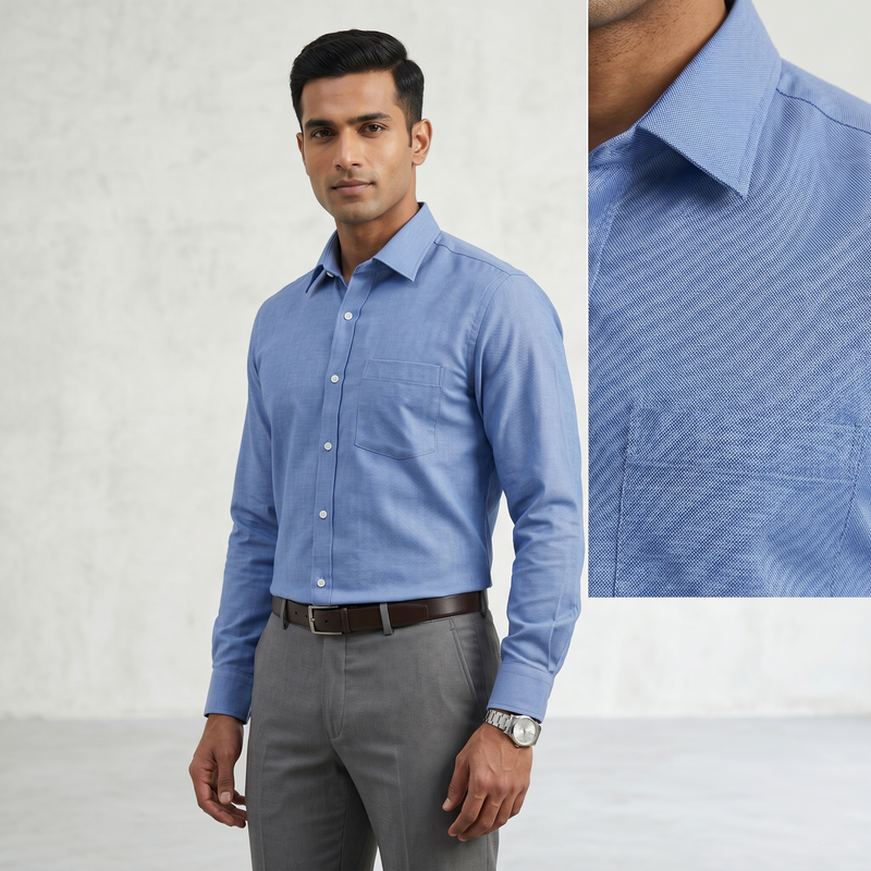 Cambridge Men's Premium Textured Blue Oxford Formal Shirt