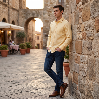 Cambridge Men's Premium Modern Oxford Textured Full Sleeves Formal Shirt (Essen24)