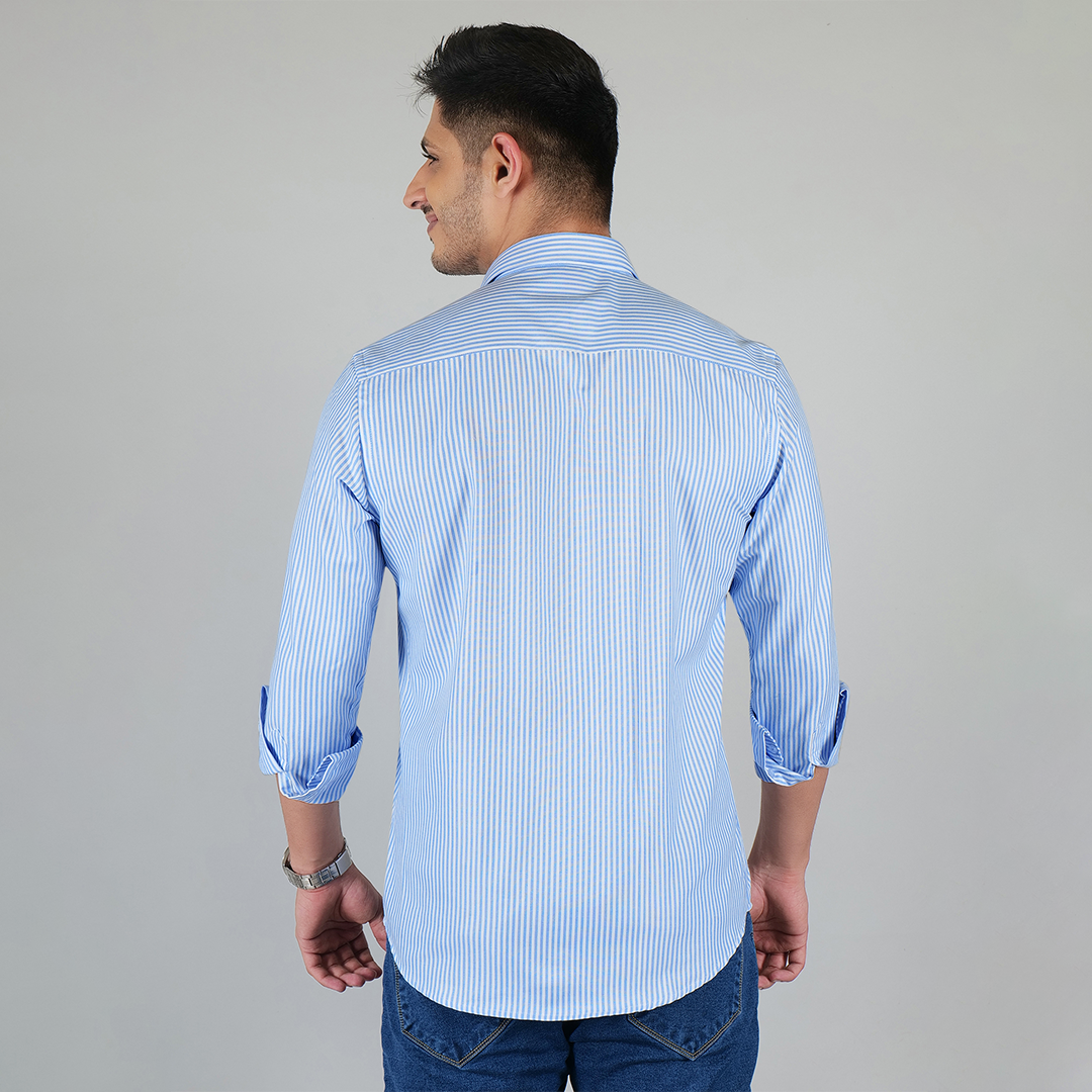 YOUNG & FORMALS by CAMBRIDGE Men's Slim Fit Striped Formal Shirt | Full Sleeves | Spread Collar with Hanging Twin Tape | Premium Office & Business Wear (YF00006SF)