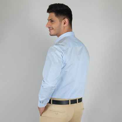 YOUNG & FORMALS by CAMBRIDGE Men's Slim Fit Formal Shirt | Full Sleeves, Spread Collar with Hanging Piping | Solid Chambray | Classic Business & Office Wear (YF00004SF)