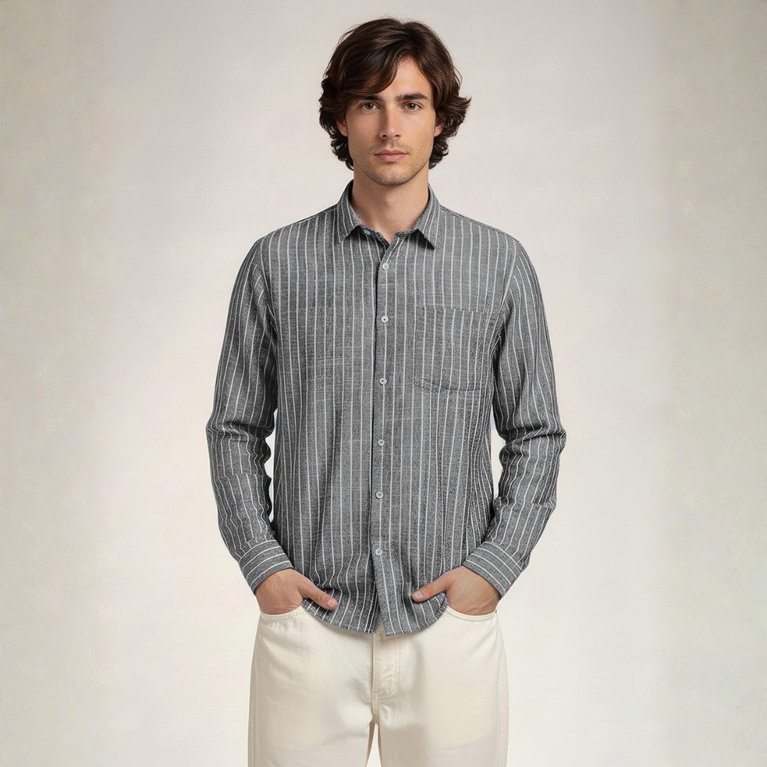 YOUNG & FORMALS by CAMBRIDGE Men's Slim Fit Striped Formal Shirt | Long Sleeve & Spread Collar | Standard Length | Premium Office Wear | Comfortable & Stylish Shirt for Men (YF00018SF)