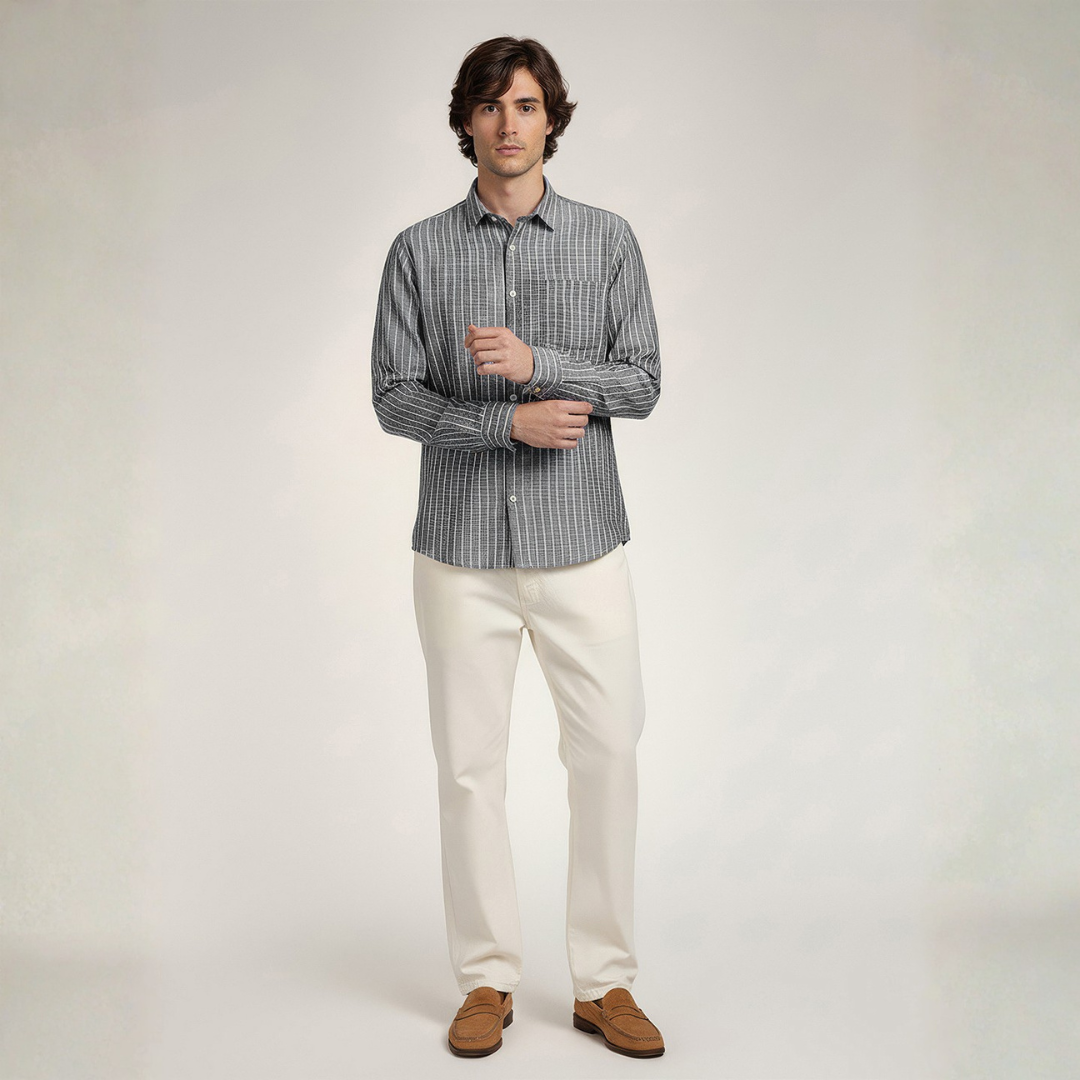 YOUNG & FORMALS by CAMBRIDGE Men's Slim Fit Striped Formal Shirt | Long Sleeve & Spread Collar | Standard Length | Premium Office Wear | Comfortable & Stylish Shirt for Men (YF00018SF)