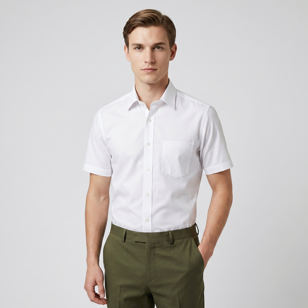 Cambridge Men's Luxury Cotton White Half Sleeves Formal Shirt (2X2H)