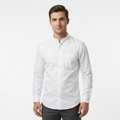 Men's Premium Cotton White Chinese Collar Full Sleeves Slim Fit Shirt (2X2 CHNSF)