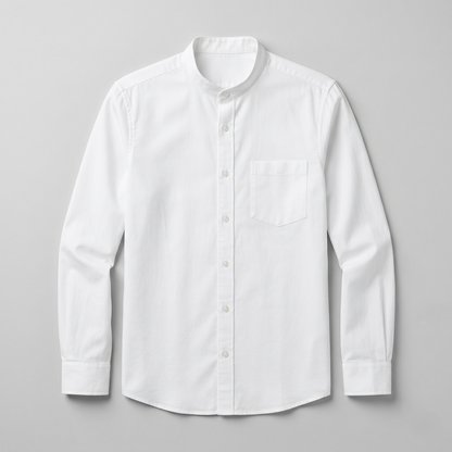 Men's Premium Cotton White Chinese Collar Full Sleeves Slim Fit Shirt (2X2 CHNSF)