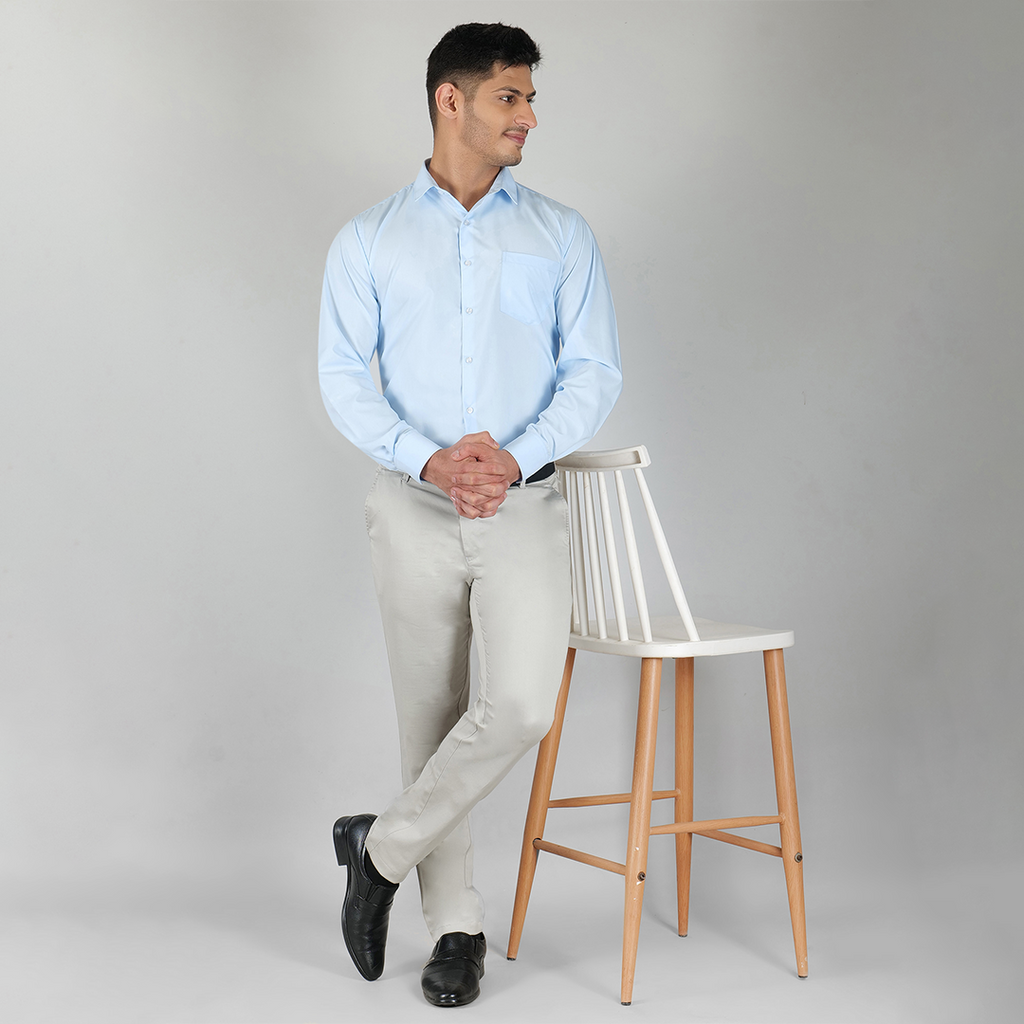 YOUNG & FORMALS by CAMBRIDGE Men's Slim Fit Solid Formal Shirt | Full Sleeves, Spread Collar | Premium Polyester Cotton Blend | Classic Business & Office Wear (YF00008SF)