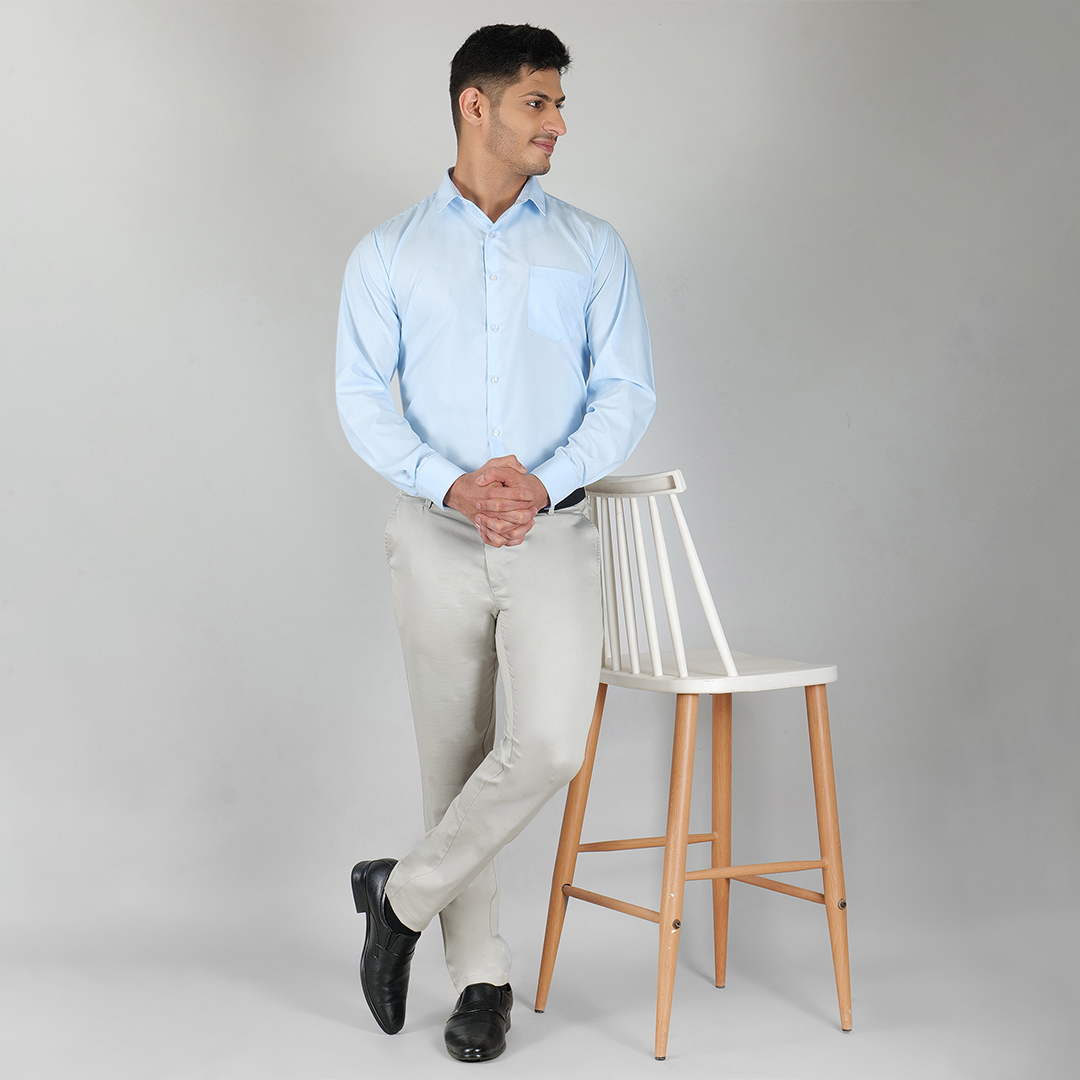 YOUNG & FORMALS by CAMBRIDGE Men's Slim Fit Solid Formal Shirt | Full Sleeves, Spread Collar | Premium Polyester Cotton Blend | Classic Business & Office Wear (YF00008SF)
