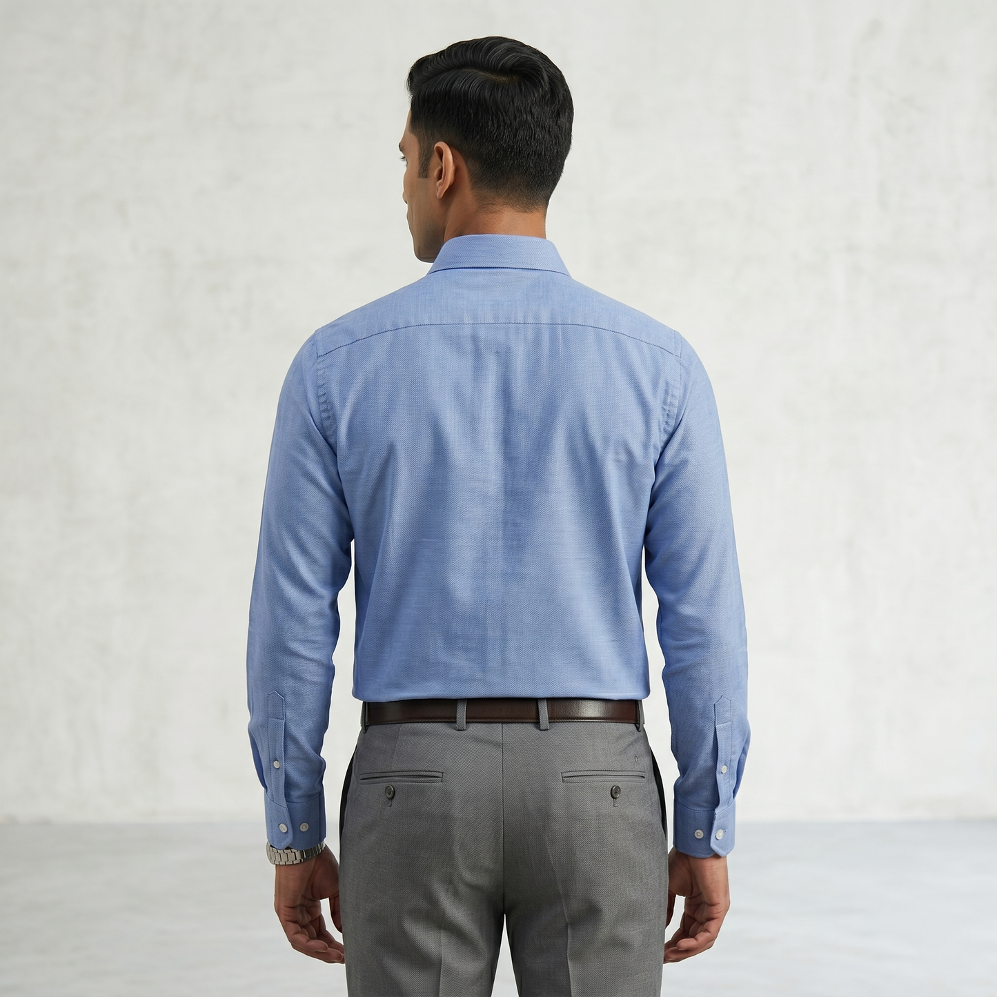 Cambridge Men's Premium Textured Blue Oxford Formal Shirt
