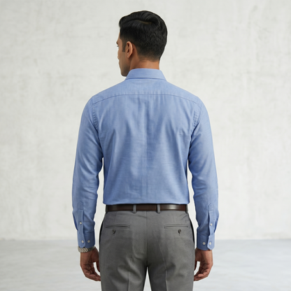 Cambridge Men's Premium Textured Blue Oxford Formal Shirt