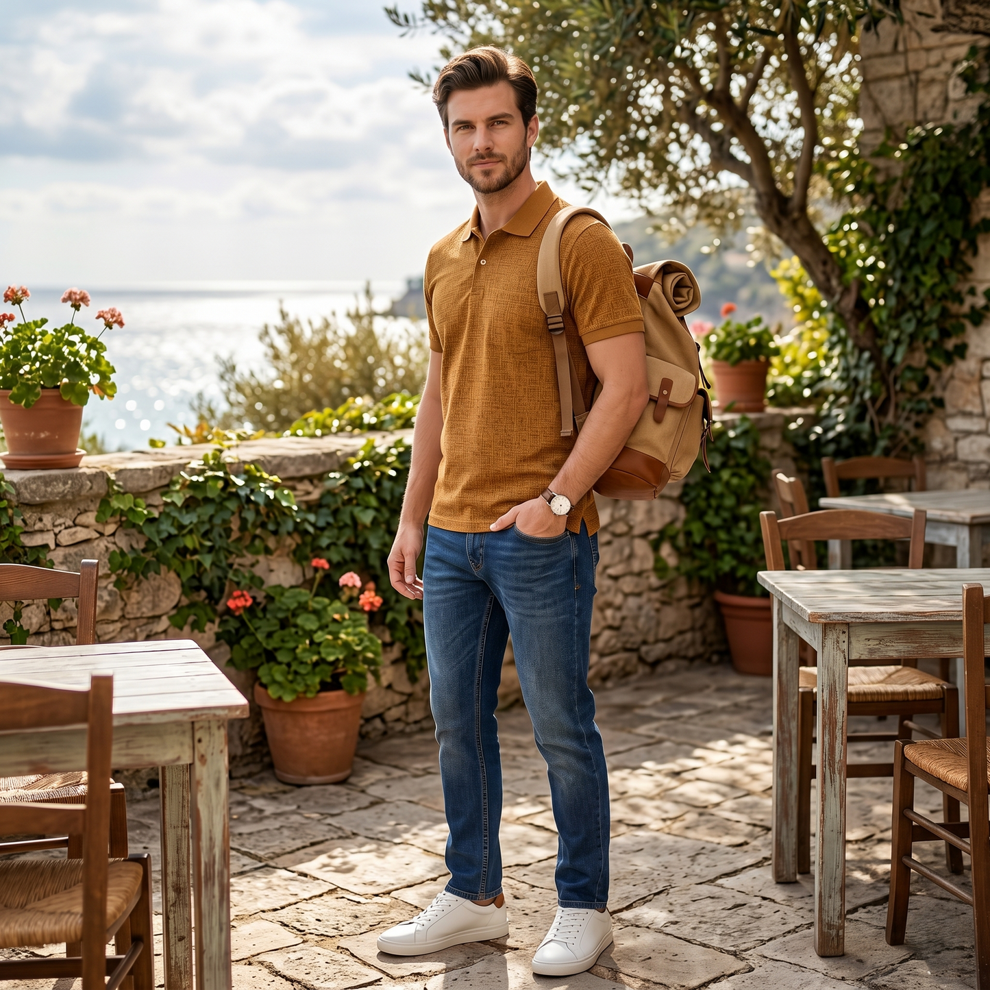 Men's Premium Patterned & Striped Pocket Polo Shirt