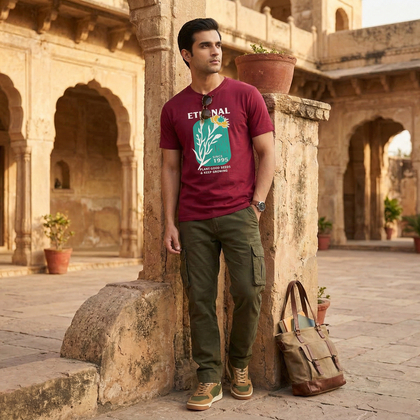 Men’s Premium Printed Cotton-Stretch T-Shirt -(TSSR G-RN)