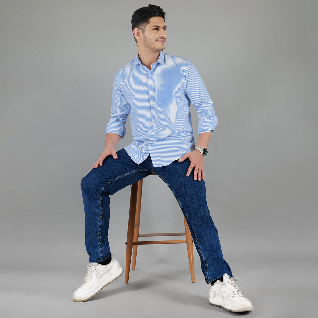 YOUNG & FORMALS by CAMBRIDGE Men's Slim Fit Striped Formal Shirt | Full Sleeves | Spread Collar with Hanging Twin Tape | Premium Office & Business Wear (YF00006SF)