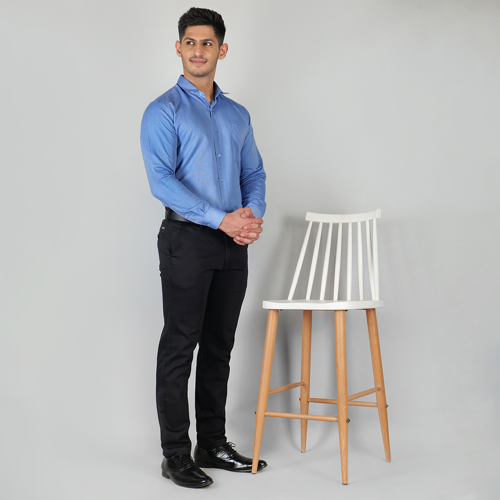 YOUNG & FORMALS by CAMBRIDGE Men's Slim Fit Solid Formal Shirt | Full Sleeves, Structure Pattern | Premium Polyester Cotton Blend | Classic Business & Office Wear (YF00009SF)