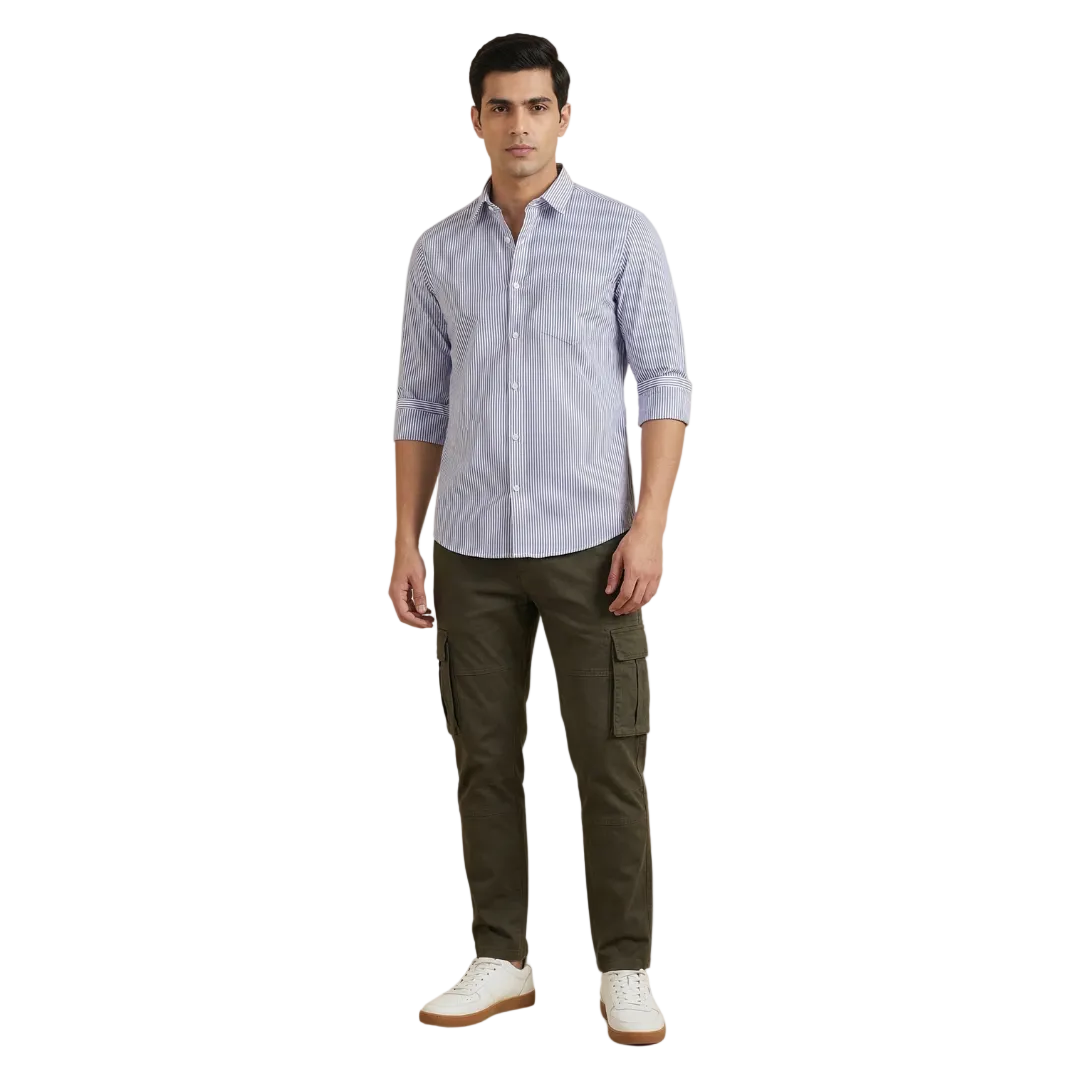 YOUNG & FORMALS by CAMBRIDGE Men's Slim Fit Striped Formal Shirt | Full Sleeves | Spread Collar with Hanging Twin Tape | Premium Office & Business Wear (YF00014SF)