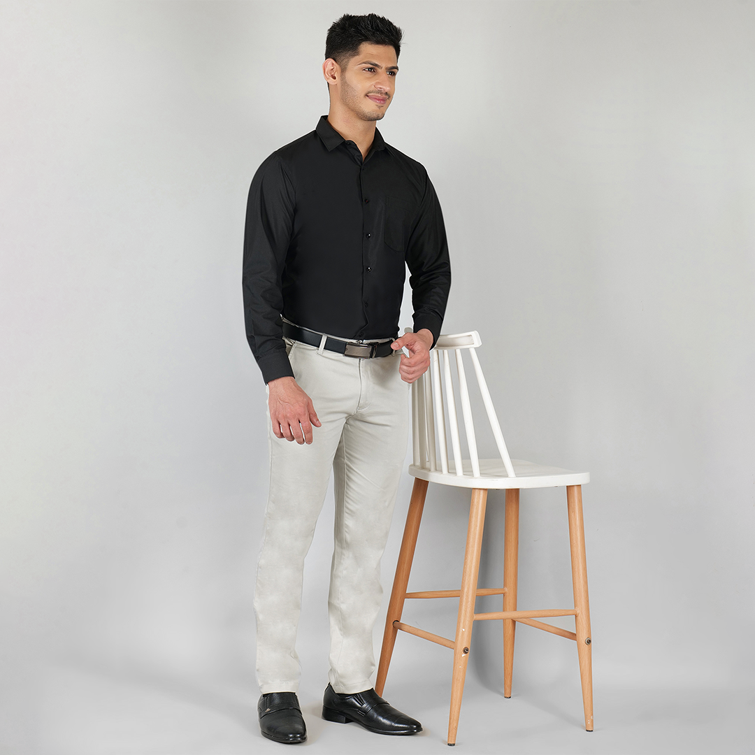 YOUNG & FORMALS by CAMBRIDGE Men's Slim Fit Solid Formal Shirt | Full Sleeves, Spread Collar | Premium Polyester Cotton Blend | Classic Business & Office Wear (YF00008SF)