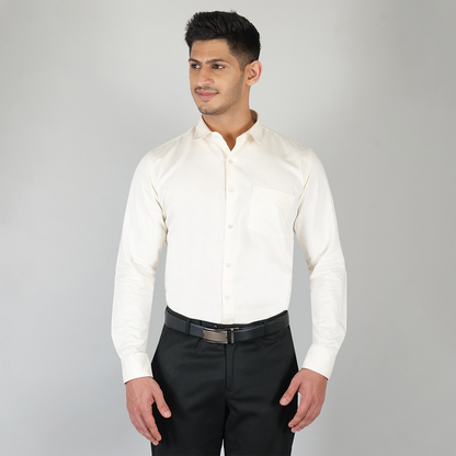 YOUNG & FORMALS by CAMBRIDGE Men's Slim Fit Formal Shirt | Full Sleeves, Spread Collar with Hanging Piping | Solid Chambray | Classic Business & Office Wear (YF00004SF)