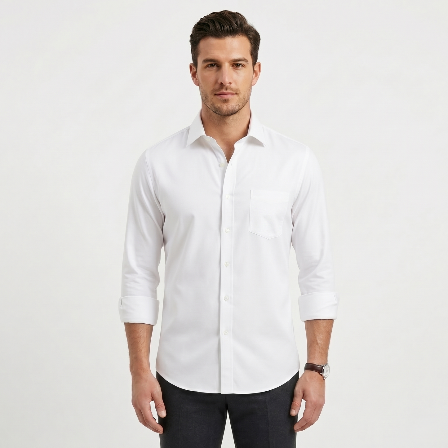 Men's Premium White Cotton-Rich Full Sleeves Formal Shirt (2X1)