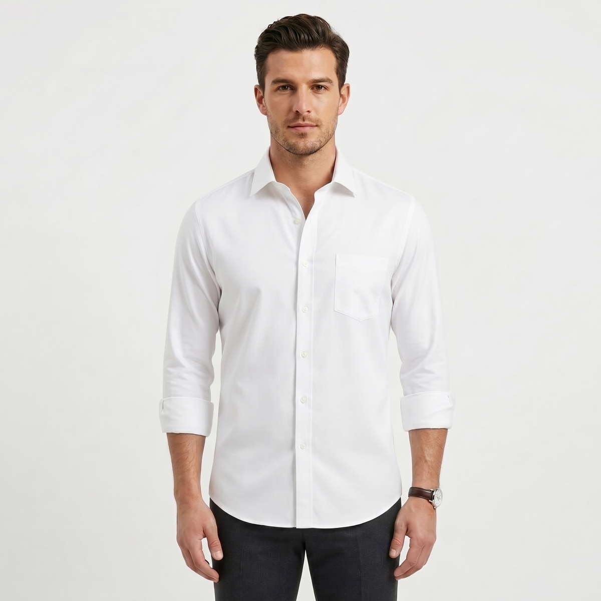 Men's Premium White Cotton-Rich Full Sleeves Formal Shirt (2X1)