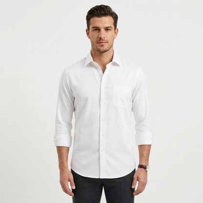 Men's Premium White Cotton-Rich Full Sleeves Formal Shirt (2X1)