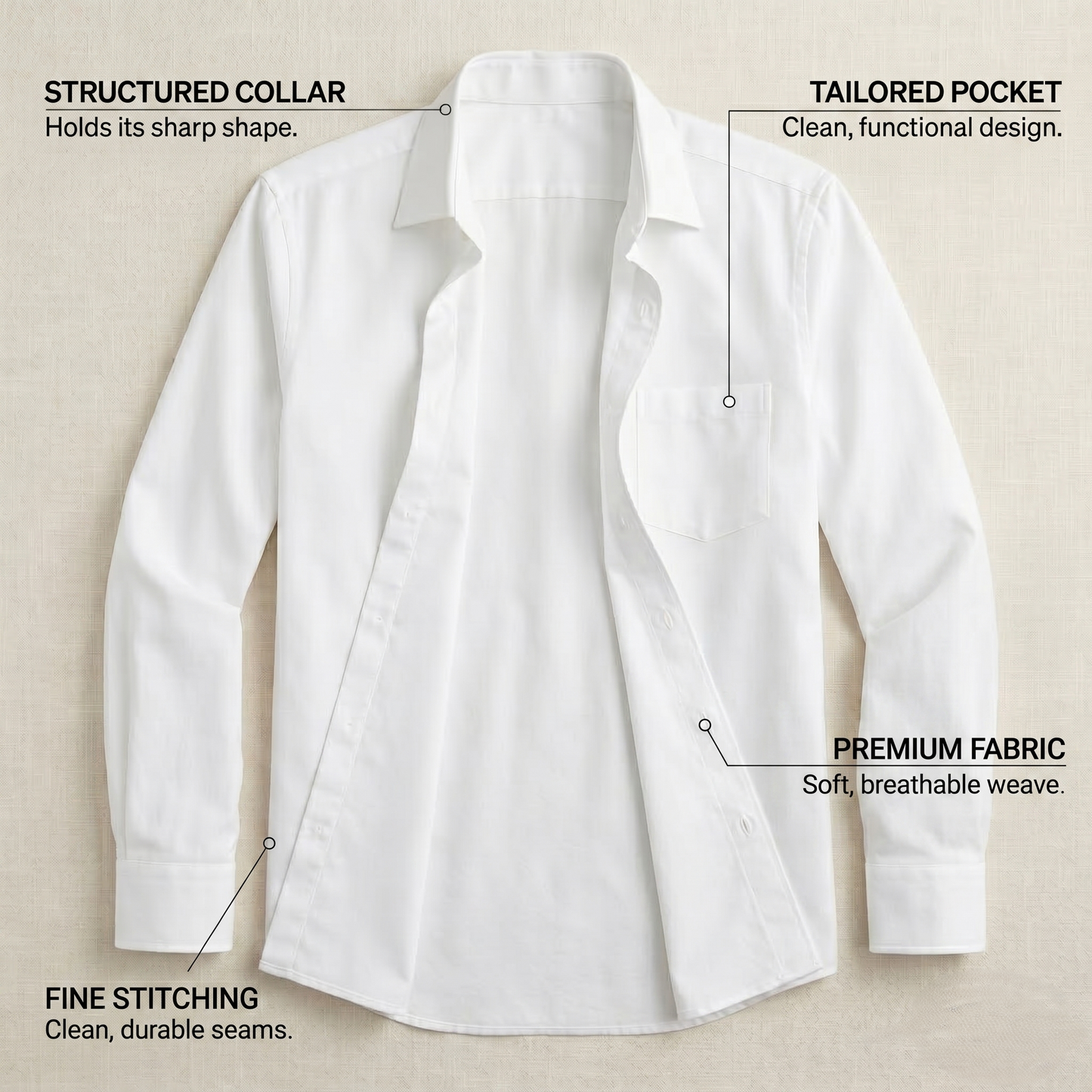 Men's Premium White Cotton-Rich Full Sleeves Formal Shirt (2X1)