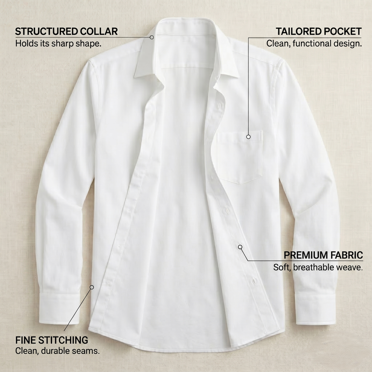 Men's Premium White Cotton-Rich Full Sleeves Formal Shirt (2X1)