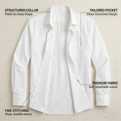 Men's Premium White Cotton-Rich Full Sleeves Formal Shirt (2X1)