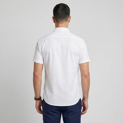 Men's Premium White Cotton-Rich Half Sleeves Formal Shirt (2X1H)