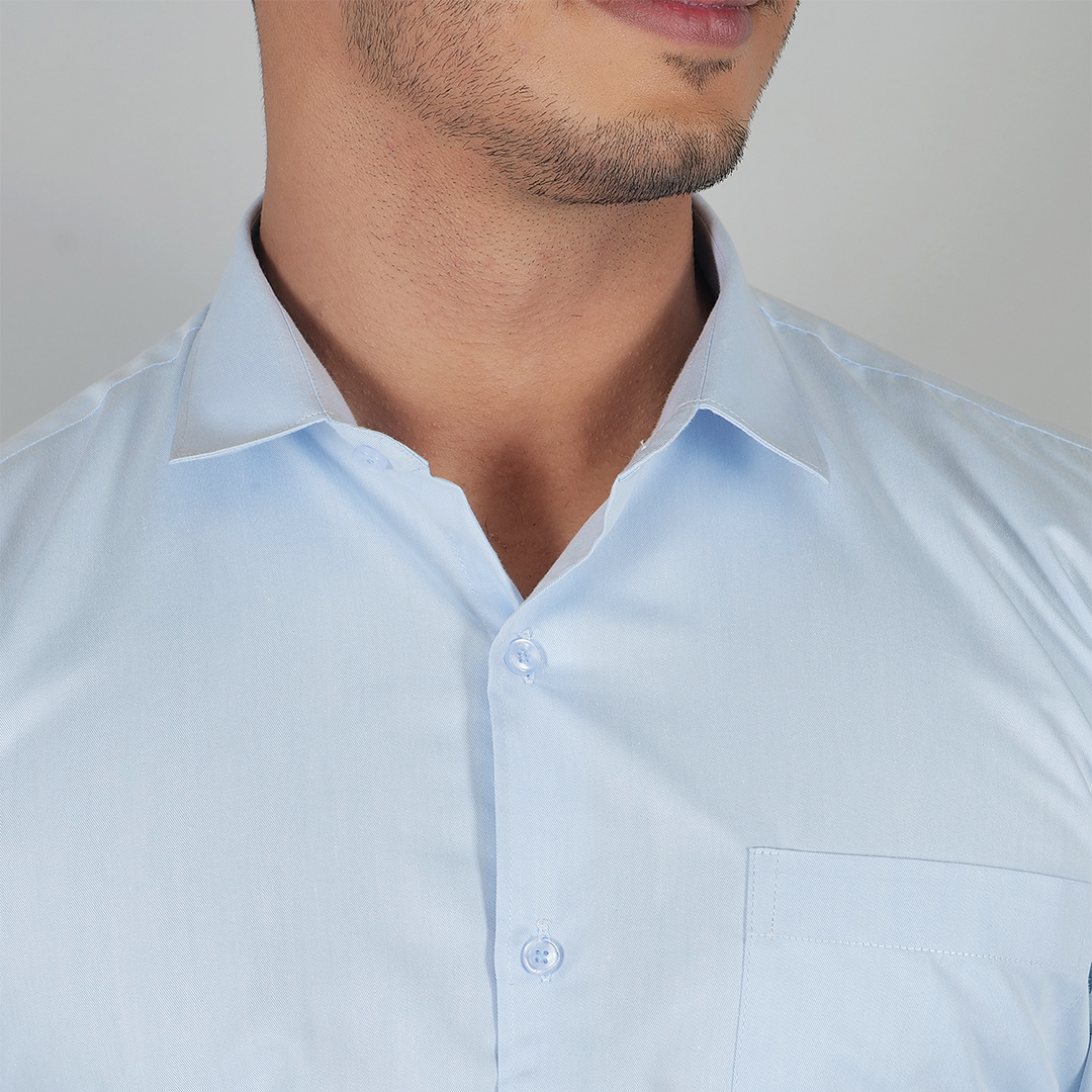 YOUNG & FORMALS by CAMBRIDGE Men's Slim Fit Formal Shirt | Full Sleeves, Spread Collar with Hanging Piping | Solid Chambray | Classic Business & Office Wear (YF00004SF)