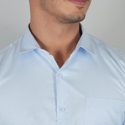 YOUNG & FORMALS by CAMBRIDGE Men's Slim Fit Formal Shirt | Full Sleeves, Spread Collar with Hanging Piping | Solid Chambray | Classic Business & Office Wear (YF00004SF)