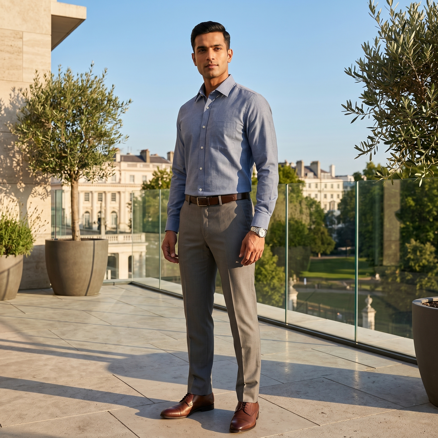 Cambridge Men's Premium Textured Blue Oxford Formal Shirt