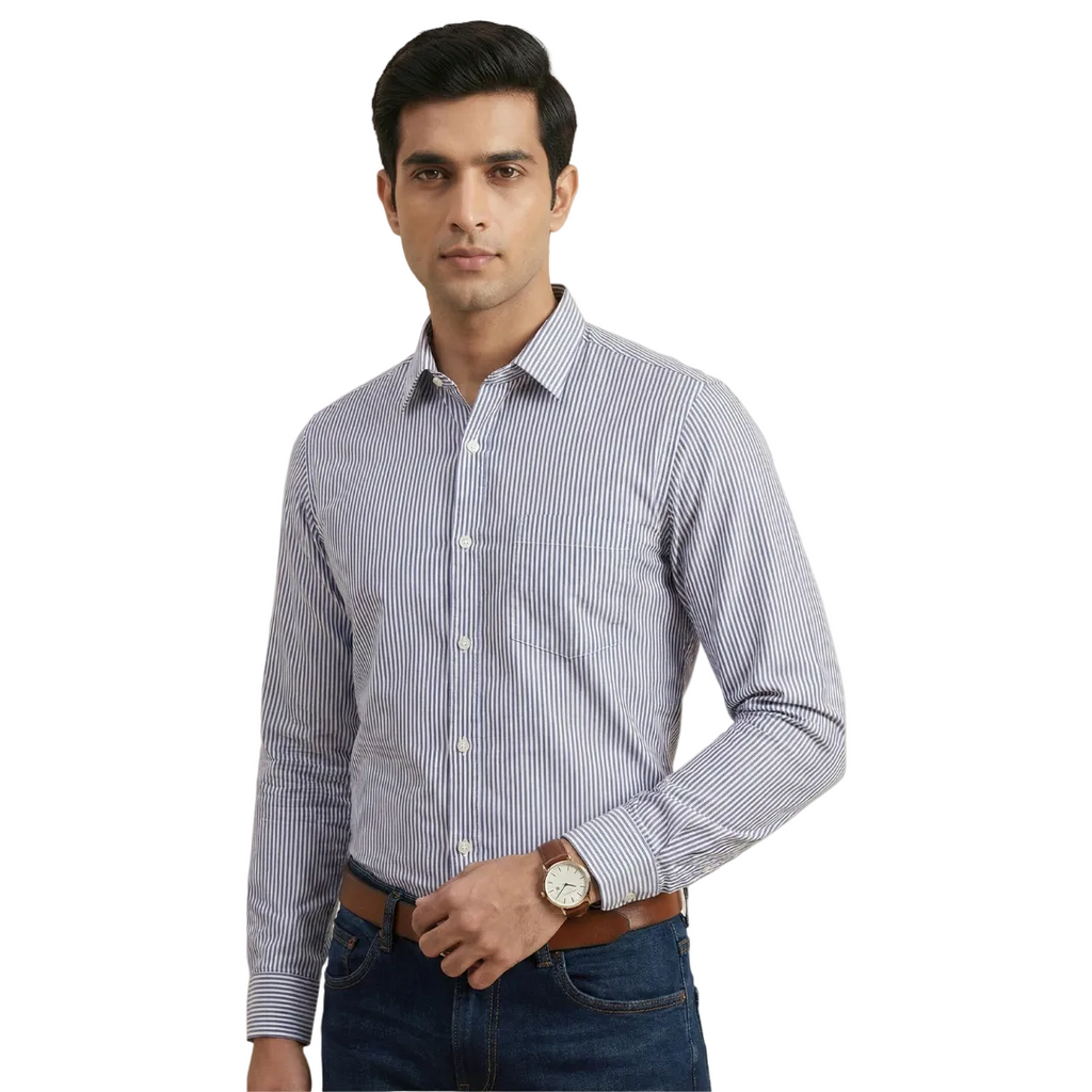YOUNG & FORMALS by CAMBRIDGE Men's Slim Fit Striped Formal Shirt | Full Sleeves | Spread Collar with Hanging Twin Tape | Premium Office & Business Wear (YF00014SF)
