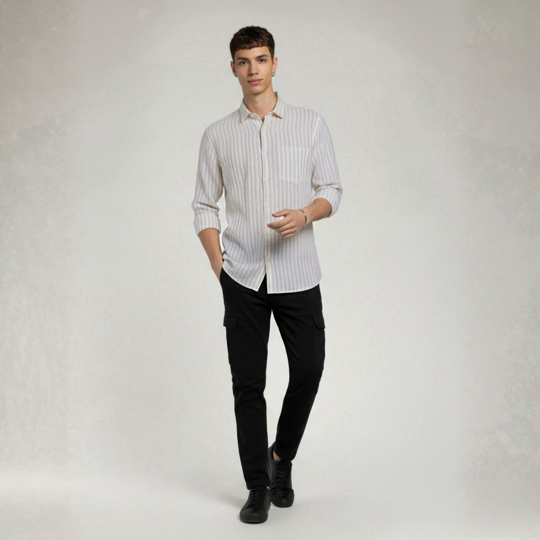 YOUNG & FORMALS by CAMBRIDGE Men's Slim Fit Striped Formal Shirt | Long Sleeve & Spread Collar | Standard Length | Premium Office Wear | Comfortable & Stylish Shirt for Men (YF00016SF)